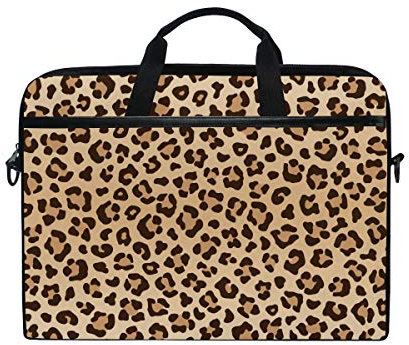 Moyyo Leopard Animal Print Laptop Bag Laptop Case with 3 Compartment Shoulder Strap Handle Canvas Computer Bag Personalised for Women Men Kids Girls Boys 15 inch