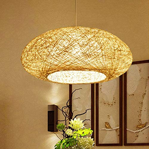 Rattan Pendellampe Retro Kreative Hängelampe E27 Höhenverstellbarer Pendelleuchte Vogelnest Gewebter Hängeleuchte Restaurant Schlafzimmer Wohnzimmer Cafe Bar Büro Deckenleuchte Küche Kronleuchter