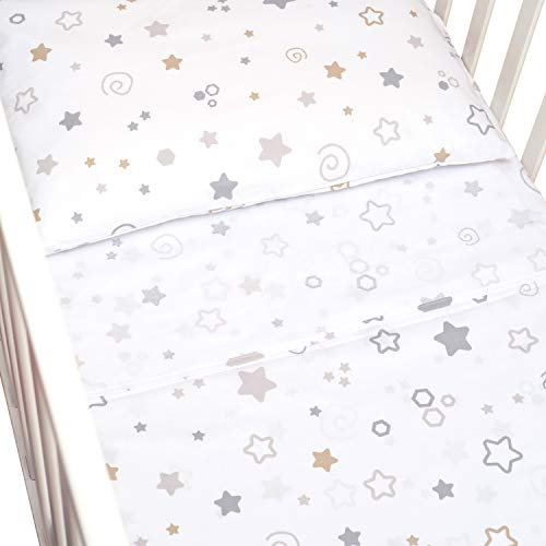 Cangoo Care© Set Lenzuola 3 Pezzi Per Letto Singolo Una Piazza Bimbo, Montessori, 90x200 cm, Biancheria Da Letto, 100% Cotone, Stelline