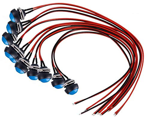 DONJON Momentanen Interrupteur avec fil de 20 AWG étanche et bouton poussoir SPST ON/OFF pour voiture, PC, lampe de table (10Pcs) bleu