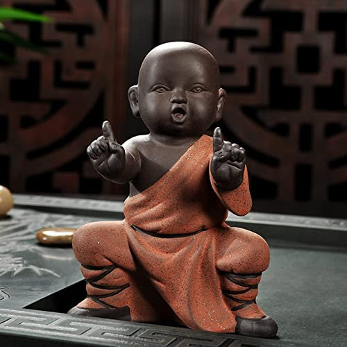 Cutfouwe Keramik Skulptur Deko Wohnzimmer Modern Statue Deko Schwarz Mönch Figur Kung Fu Buddha Statue Tee Pet Tee Tray Zubehör,1