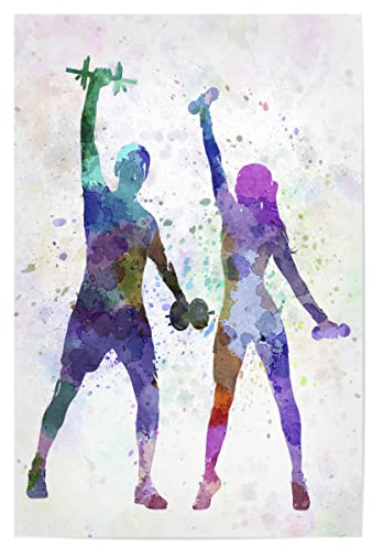 artboxONE Poster 90x60 cm Sport Woman Exercising with man Coach - Bild Sport Color Exercise
