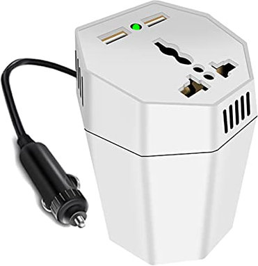Onduleur de Voiture 180W DC 12V à AC 220V/110V, Deux Ports de Chargeur USB, Purification d'air aux ions négatifs et Fonction Anti-Moustique, Noir, 180W 12V à 220V (Blanc 180W 12V à 220V)