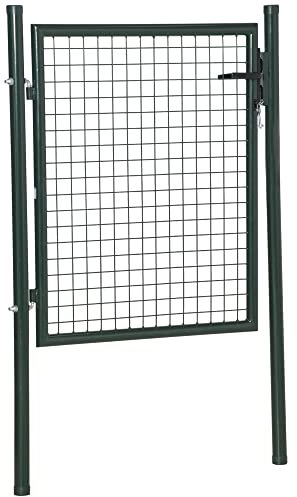 HOMCOM Puerta Verja de Jardín de Acero con Cerradura Manija y 3 Llaves Puerta de Valla Cerca para Exterior Patio Terraza 97x150 cm Verde