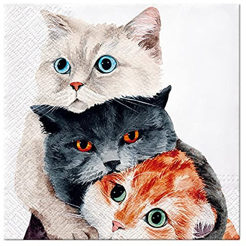 20 Servietten Lustiger Katzenstapel | Katzen | Tiere | Tiermotiv | Haustiere | lustig | witzig | Tischdeko 33x33cm