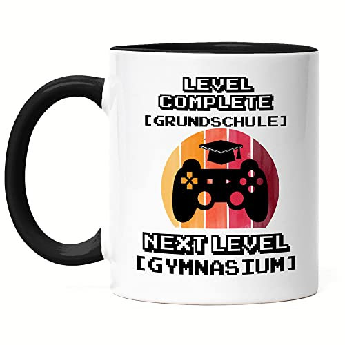 Hey!Print Level Grundschule Complete Next Level Gymnasium Tasse Schwarz Geschenkidee 5. Klasse