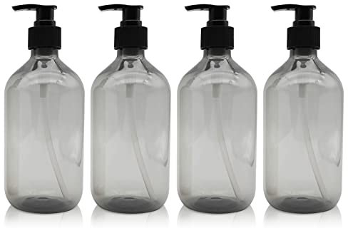 4Pcs Empty Press Pump Bottles, 300ML Refillable Bottle for Cooking Sauces, Plastic Liquid Soap Dispenser Refillable Container for Cooking Sauces, Essential Oils, Lotions, Shampoo, Conditioner