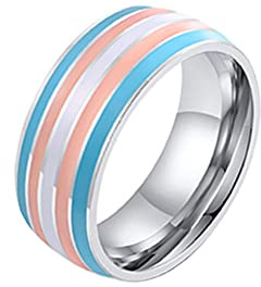 PAURO Herren 6mm/8mm Edelstahl Emaille LGBT Pride Rainbow Flag Ring für Gay Couple Ringe