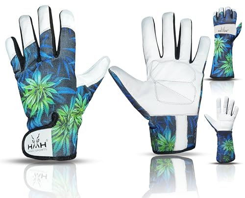 Leather Gardening Gloves - Heavy Duty, Thorn Proof, Dexterity - Women's & Men's Garden, Mechanic & Builder's Gloves (Large, Green-Short)