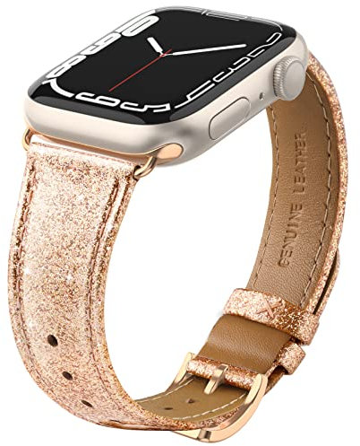 Tuocal Kompatibel mit Apple Watch Armband 38mm 40mm 41mm 42mm (Series 10) Herren Damen, Schmales Weiches Echte Lederarmband Kompatibel für Apple Watch Series 10 9 8 7 6 5 4 3 2 1 SE Sport Edition