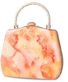 CORIOS Abendtasche Damen Marmor Clutch Bag Luxus Handgelenktasche Klein Tasche Elegant Brauttasche Abnehmbarer Kette Handtasche für Hochzeit Abendparty Geburtstag Tanzparty Orange