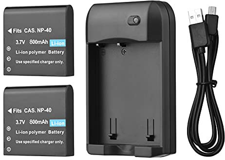 Lechnical NP-40 Battery Charger with LED Indicator Light + 2pcs NP-40 Batteries 3.7V 800mAh with USB Charging Cable
