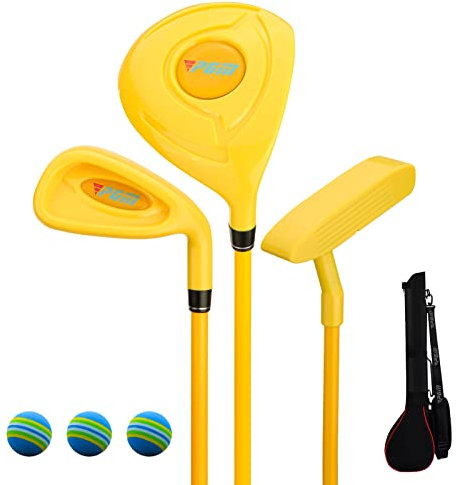 PGM Set di mazze da golf per bambini, 3 pezzi, include legno, ferro e putter, ideale per principianti ragazzi e ragazze, set di istruzioni per l'allenamento