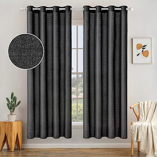 MIULEE Vorhang Gardine 2er Set Voile Vorhänge Sheer Leinenvorhang Deko Ösen transparent Farbverlauf Ösenschal für Wohnzimmer Schlafzimmer Kinderzimmer 140x175 cm (B x H) Schwarz