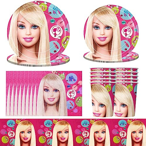 Prinzessin Partygeschirr, 51 Stück Prinzessin Geburtstag Geschirr Kit, Prinzessin Deko Gebutstag Geschirr Kit Dessert Teller Servietten Tassen Tischdecke, Kindergeburtstag Tischdeko (10 Gäste)
