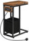 HOOBRO Bedside Table with Charging Station, C Shaped Side Table, Foldable Sofa Side Table Small Tables, 2 USB Ports and 2 AC Outlets, Laptop Table with Fabric Bag, Rustic Brown and Black EBF30KSF01