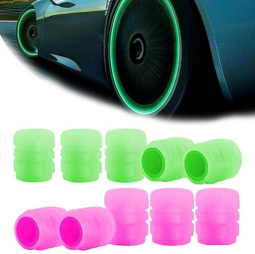 Webdiennuoc Ventilkappen, Webdiennuoc Glow in The Dark Ventilkappen, beleuchtete Auto-Autorad-Ventilschaftkappenabdeckung für Auto, LKW, Motorräder (E,10pcs)