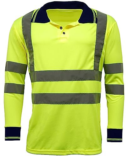 DURUS WORKWEAR High Visibility Long Sleeve Reflective T-Shirt Plain & Two-Tone Polo Work Top Yellow