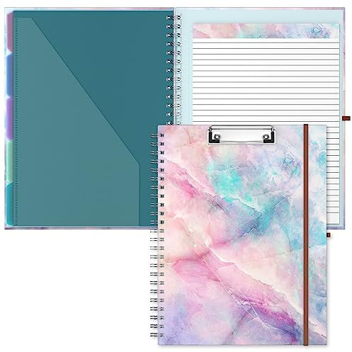 Hnogri Klemmbrett Folio mit nachfüllbarem linierten Notizblock, Klemmbretter mit 5 A4-Ordnern Lagerung 10 Taschen, Spirale Clip Board Portfolio, Größe 12,8 x 9,7, Bürobedarf, Schulbedarf.
