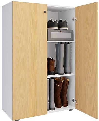 VCM XL Holz Großer Schuhschrank Schuhregal Groß Stiefel Dielenmöbel Lona 3 Fächer Weiß/Buche