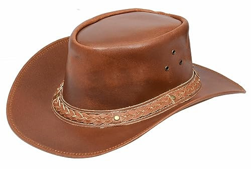Infinity Leather Australischer Cowboyhut Bräunen-Westernstil aus echtem Aussie-Bush-Leder Hat