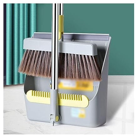 PEKJI Set Scopa Pieghevole e Paletta Scopa Girevole in Acciaio Inox con Manico Lungo con Paletta per la casa