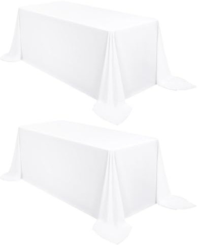 2 Stück Tischdecke Weiß 229 x 335 cm, Rechteckige 8 FT, Flecken- und Knitterfreie Waschbare Polyestergewebe für Hochzeiten, Feiern, Veranstaltungen und Restaurants