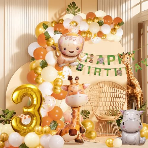 3. Geburtstag Junge Mädchen 3 Jahr Dschungel Geburtstag Dekoration Waldtiere, Safari Luftballons 3 Kindergeburtstag Deko,Tiere Geburtstagsdeko