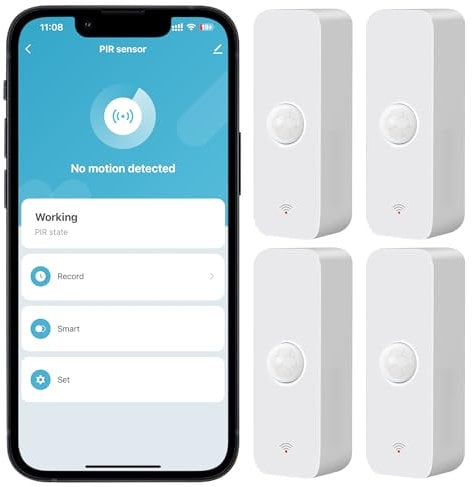 PHOVOLT WiFi PIR Motion Sensor, Wireless Motion Detector, Alexa Motion Sensor Alarm, Smart Home Presence Sensor, Works with Alexa, Google Assistant (4 Pack)