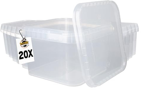 FixedByU 20 Eimer Mit Deckel 3l Transparent Eckig | Kunststoff Lebensmittelecht, Luftdicht Und Stabil | Mit Griff Für Lebensmittel Chemie Waschpulver Klebstoffe Geeignet