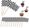 Grevosea 96 Stück Karierte Schwarz Weiße Zahnstocher Flaggen Checkered Racing Flagge Party Cupcake Picks Topper Kuchen Topper Kuchen Deko für Party, Bar, Sportveranstaltungen