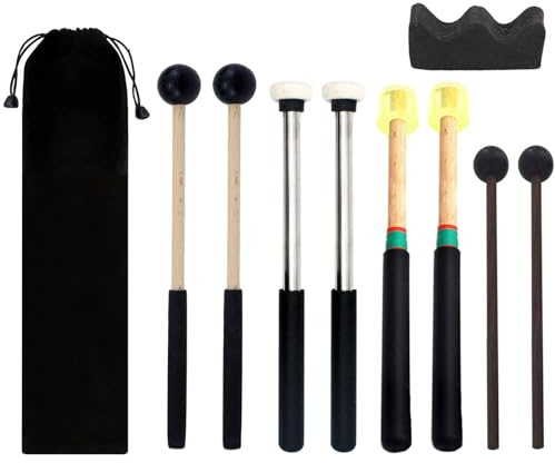Jiayouy 4Pair Steel Tongue Drum Mallets with Bracket and Storage Bag,3 Pair Rubber Head Percussion Sticks,1 Pair Felt Head Drum Stick,Drum Hammer for Ethereal Drum Xylophone Woodblock Glockenspiel