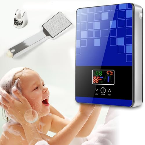 NaMaSyo Elektrischer Instant Durchlauferhitzer Durchlauferhitzer-Set mit LED-Temperaturanzeige Elektro Warmwasserbereiter Wassererhitzer für Badezimmer-Duschwasser 220 V 6500 W (Blau)