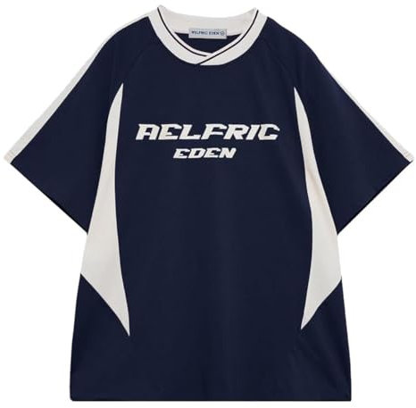 Aelfric Eden Herren T-Shirts Oversized Unisex Jersey Vintage Fußball Trikot Baggy Tshirt für Sommer Blau S