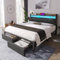 Rtopsu Polsterbett Doppelbett 140x200 cm mit LED-Beleuchtung und Typ-C USB-Kopfteil, Bett mit Stauraum Kopfteil und Schubladen, Bettgestell mit Lattenrost aus Metallrahmen, Grau, Ohne Matratze