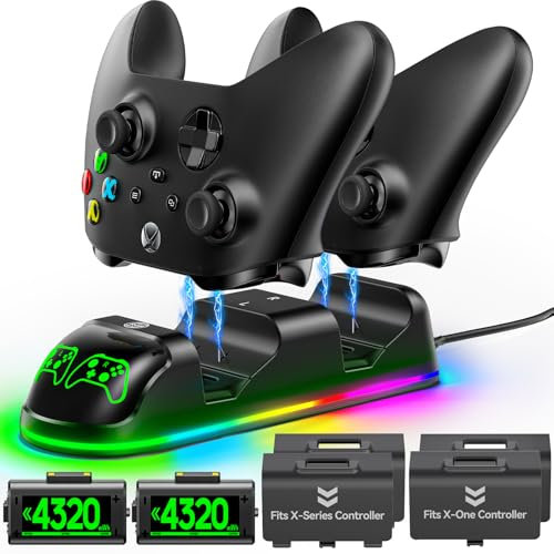 Base di Ricarica per Controller Xbox Series X/S/One, 2x4320mWh Batterie Ricaricabili per Controller Xbox, Caricatore per Controller Xbox One/Series X/S