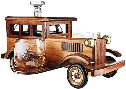 ANZHENGRQ Whiskey Decanter Sets for Men, Whiskey Decanter Set Gift 1000ml with 2 Whiskey Stones Crystal Glasses and Old Fashioned Vintage Car Stand - Whiskey Set for Men, Used for Halloween