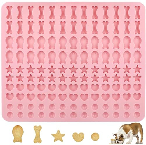 Tapis de Cuisson en Silicone pour Biscuits pour Chien,130 Grilles Moule de Cuisson de Collation de Chien,Tapis de Cuisson Réutilisable pour Biscuits, Chocolats, Bonbons, Gelée (Rose)
