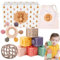 Montessori Babyspielzeug | Lernspiele für Babys | Spielzeug für Babys ab 3 Monaten | Geschenk zur Geburt | sensorischer Ball | Beißring Rassel | Würfel zum Stapeln | Säuglingserei | Geschenkset Unisex