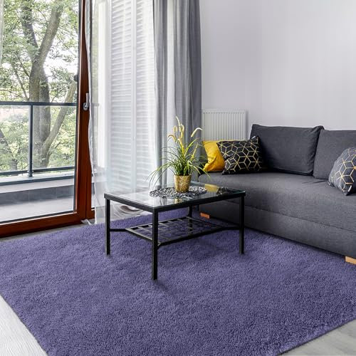 SOANNY Living Room Area Rug, 80x150 cm Small Soft Fluffy Shaggy Solid Carpet for Bedroom Dorm Nursery Bedside Kids Room Lounge Office, Non-Slip, Washable Throw Rug for Home Decor, Grey Purple