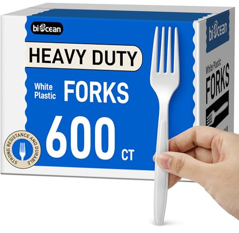 600Pack Disposable Plastic Forks Bulk White Heavy Duty Plastic Forks