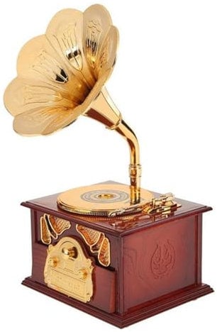 Corkwaw Grammophon-Spieluhr, klassische Trompeten-Grammophon-Kosmetikbox und Schmuckschatulle, Heimdekoration (rot (rot)