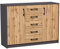 Kommode mit 5 Schubladen und 2 Türen in matter Ausführung, Kommode 110cm breit mit hochwertigen Polymergriffen Holz Schrank Kommode mit Schubladen - Aus laminierter Platte gefertigt graphit Eiche