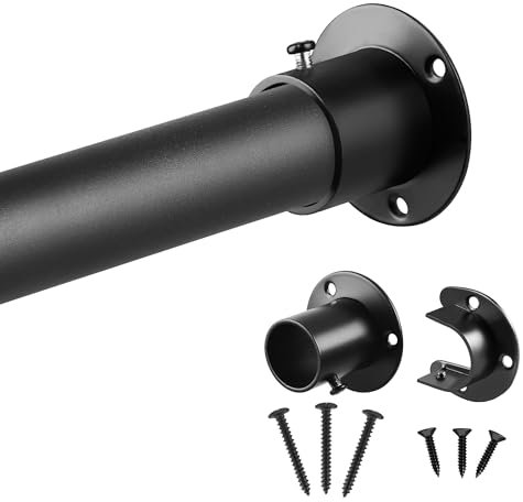 Kleiderstange Schwarz, Teleskop-Garderobenstangen, 32mm Schrankstange Kleiderstange， Garderobenstange mit Metallbügeln für Schrank und Kleiderschrank（74-160cm）