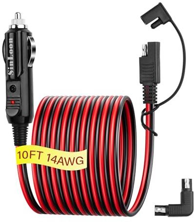 SinLoon 14AWG Cigarette Lighter SAE Battery Charger Cable 12V Car Cigarette Lighter Plug to Waterproof SAE Quick Release Adapter Extensionwith Fuse and LED Light(10FT,3 M)