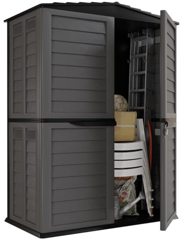 INTEC Gartenschuppen XL, 151 x 83 x 200 cm, Anthrazit – Aufbewahrungsschuppen für den Außenbereich aus langlebigem Polypropylen, UV-beständig – Doppeltür und integrierter Boden für Werkzeuge und