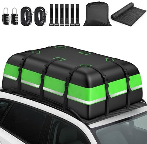 Dachbox Autodachbox (21Kubik) 1000D Wasserdicht Oxford Dachbox, 4-Wege Reißverschluss 595L Reisevolumen Familienurlaub & Camping Mit 6 Türhaken, 2 Code-Schlössern & Anti-Rutschmatte