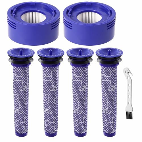 6Filtro di Ricambio per Aspirapolvere,2 filtri posteriori e 4 filtri anteriori,1 spazzola,per Dyson V8 V7 Absolute Animal Aspirapolvere Ricambi, Set accessori filtro di ricambio 965661-01 e 967478-01