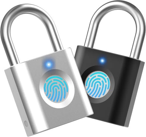 Lot de 2 cadenas à empreintes digitales pour le sport (noir argenté) eLinkSmart Mini cadenas sans clé pour bagages, cartable, boîte à outils