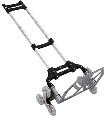 TONFEION Carrello pieghevole per scale, fino a 75 kg, in lega di alluminio, con base antiscivolo, 6 ruote e corda di legatura, pronto all'uso (argento/nero)